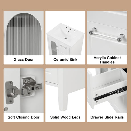 24" Bathroom Vanity with Sink, Bathroom Vanity Cabinet with Two Drawers and Door, Adjustable Shelf, Solid Wood and MDF, White - V.I.P Digital Presence