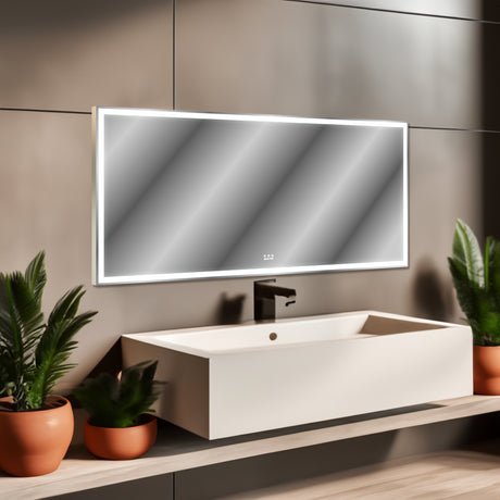 72X32 inch large LED bathroom mirror wall mounted mirror with 3 color modes, aluminum frame wall mounted light, full body mirror - V.I.P Digital Presence