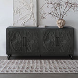 Carved Flower Door Large Storage Cabinet With Metal Handle Suitable For Living Room, Kitchen, Entryway(BLACK) - V.I.P Digital Presence