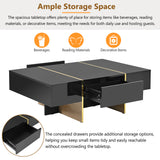 ON-TRANS 47.2 inch x 31.4 inch multifunctional rectangular sofa table with 2 drawers and gold wood grain leg center table, black - V.I.P Digital Presence
