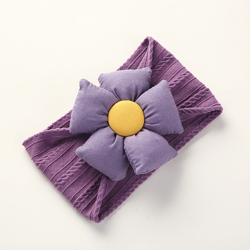 Diadema infantil de nailon jacquard con flores para bebé, suave, antiarañazos, de ala ancha