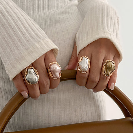 New Baroque inlaid irregular pearl rings, retro irregular alloy rings - V.I.P Digital Presence