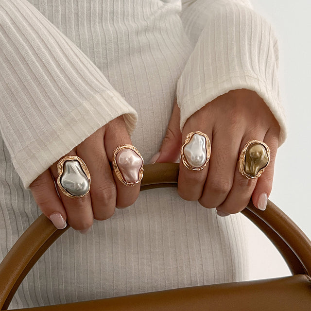 New Baroque inlaid irregular pearl rings, retro irregular alloy rings - V.I.P Digital Presence