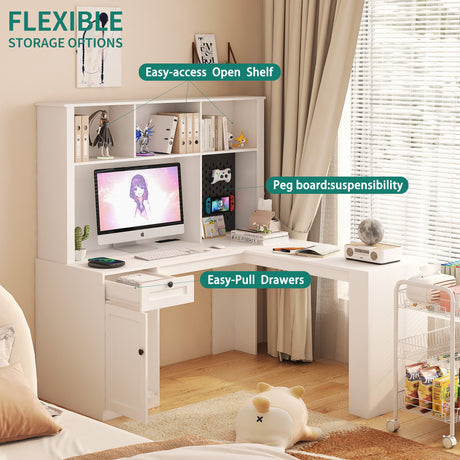 Corner gaming computer desk with socket, drawers, bookshelf and writing desk, modern L-shaped learning desk with storage space - V.I.P Digital Presence