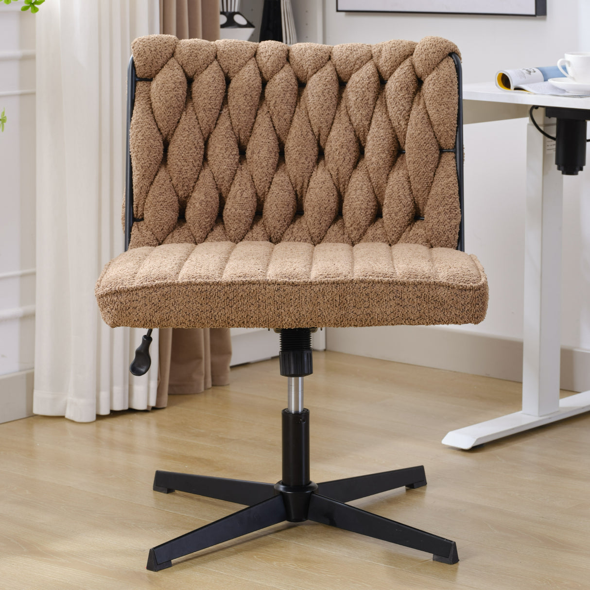 Armless Office Desk Chair No Wheels BROWN