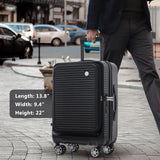 Carry-on Luggage 20 Inch Front Open Luggage Lightweight Suitcase with Front Pocket and USB Port, 1 Portable Carrying Case Black