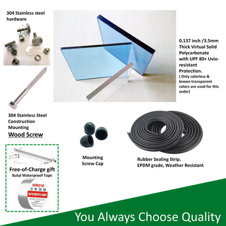 GarLUGH DA4734W Series Door Window Awning Made of 0.137 Inch Thick Crystal Solid Polycarbonate Sheet in size of 47" Wide x 34" - V.I.P Digital Presence