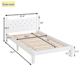 Twin Bed with Button-Decoration Headboard, with Bed Slats,White - V.I.P Digital Presence