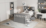 Twin Size Captain Platform Bed Frame with Storage Bookcases and Shelves,Four Drawers, Gray - V.I.P Digital Presence