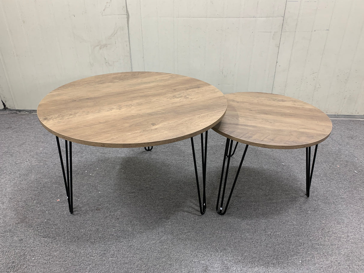 27.56'' Round Nesting Coffee Table Set of 2, Circular Nesting End Table Set  Sturdy Metal Base for Living Room, bedroom, Brown - V.I.P Digital Presence