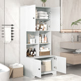 Bathroom storage cabinet, 4-door independent cabinet, adjustable shelf, open multi-layer shelf, white - V.I.P Digital Presence