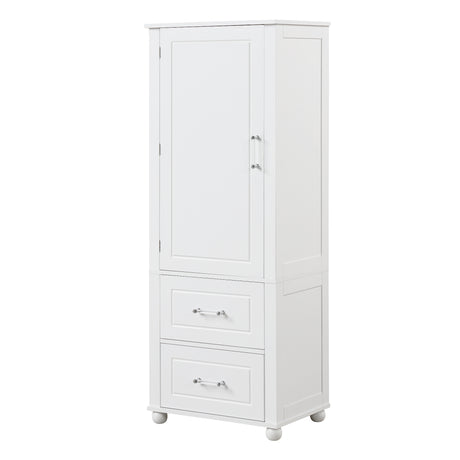 Tall bathroom storage cabinet with two drawers and adjustable shelves for independent storage - V.I.P Digital Presence