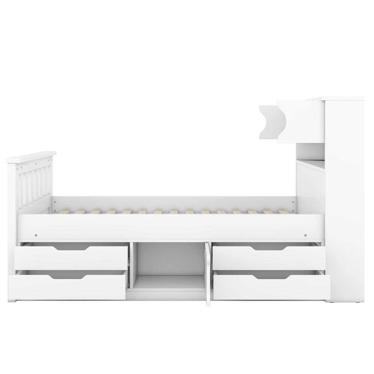 Twin Size Captain Platform Bed Frame with Storage Bookcases and Shelves,Four Drawers,White - V.I.P Digital Presence