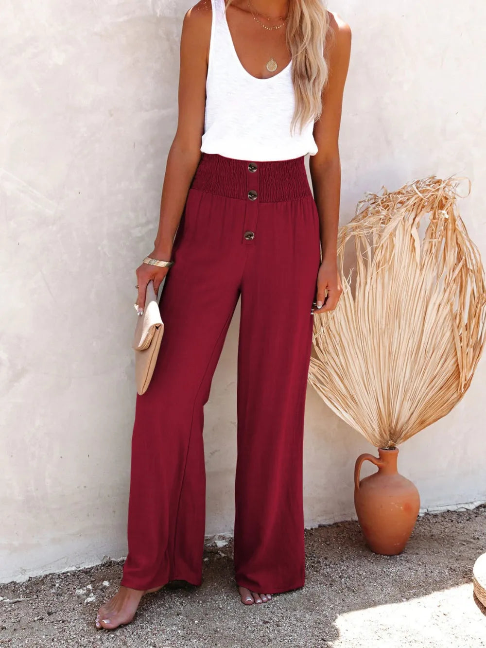 Full Size Decorative Button High Waist Pants - V.I.P Digital Presence