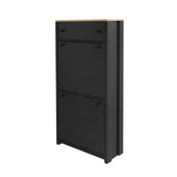 ONTREND with 2 flip drawers, top shoe cabinet with drawers, independent shoe rack with adjustable panel, for hallway use, black - V.I.P Digital Presence