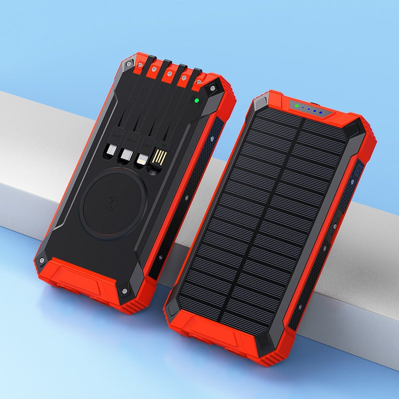 Banco de energía solar de carga inalámbrica de 20000 mAh, gran capacidad, para teléfono móvil, para exteriores