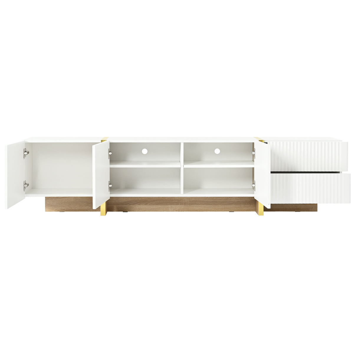 Luxury Fluted TV Stand for TVs Up to 80'', Modern Entertainment Center with Storage Cabinets & Drawer White - V.I.P Digital Presence
