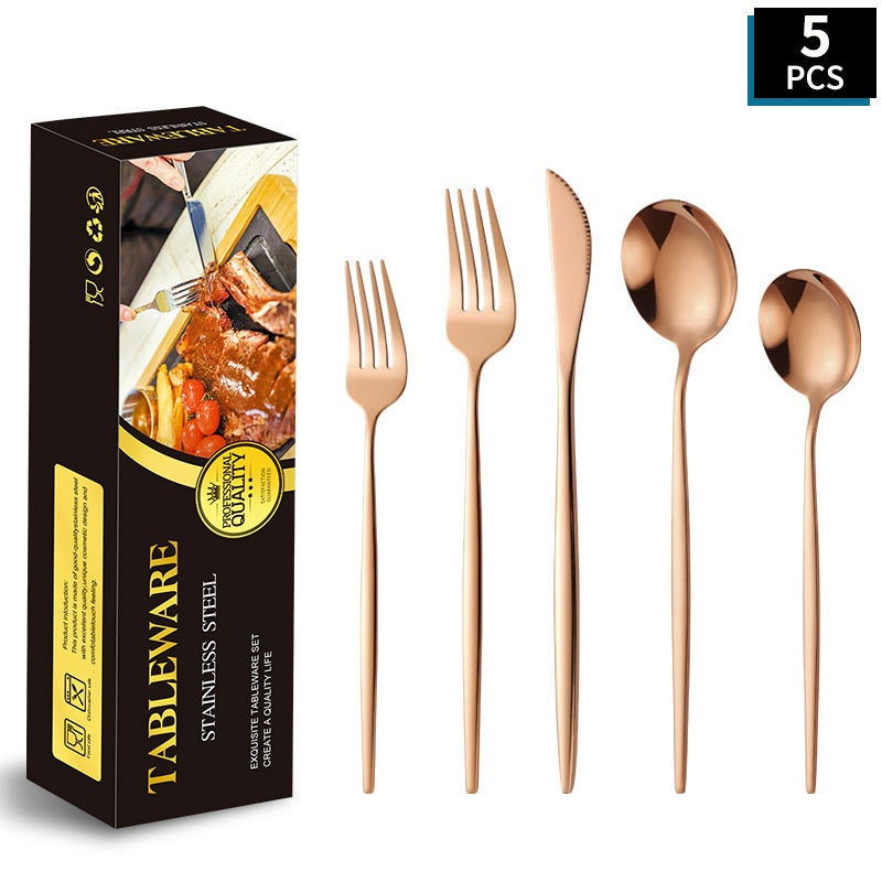 Portuguese Stainless Steel Knife Fork Spoon Golden Steak Knife Fork Set Four-Piece Tableware Set - V.I.P Digital Presence