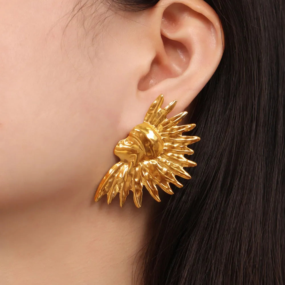 Geometric jewelry with wrinkled texture Indian style design titanium steel gold-plated earrings - V.I.P Digital Presence