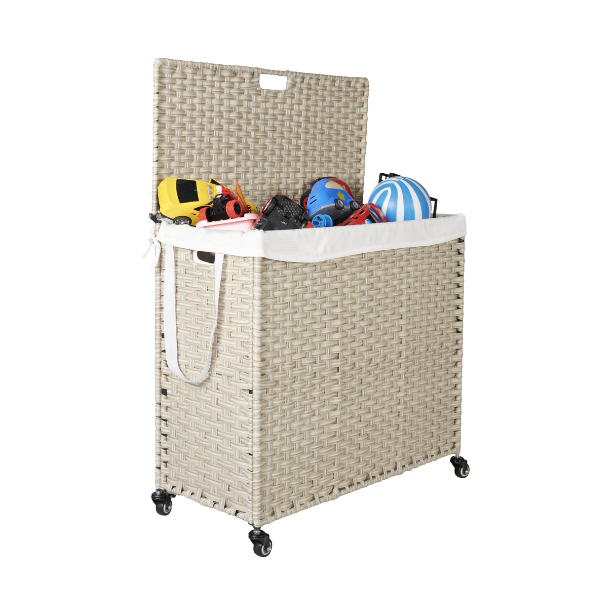 Laundry Hamper With Lid PE Rattan Powder Coating Frame Clothes Hampers with 02 Removable Bags, Wheels, 160L, Grey Color - V.I.P Digital Presence