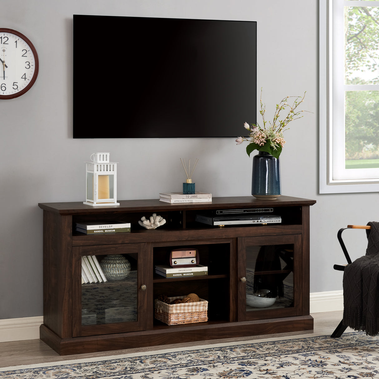 Contemporary TV Media Stand Modern Entertainment Console Brown - V.I.P Digital Presence