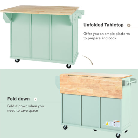 Kitchen trolley, cabinet door internal storage rack with storage cabinet and 3 dining room drawers, mint green - V.I.P Digital Presence
