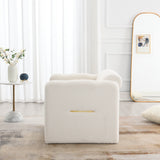 Armchair with wavy armrests, metal decorations on both sides of the armrests, made of Teddy cloth, white - V.I.P Digital Presence