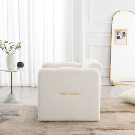 Armchair with wavy armrests, metal decorations on both sides of the armrests, made of Teddy cloth, white - V.I.P Digital Presence