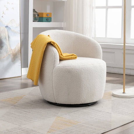 Teddy Fabric Swivel Accent Armchair Barrel Chair With Black Powder Coating Metal Ring Ivory White - V.I.P Digital Presence