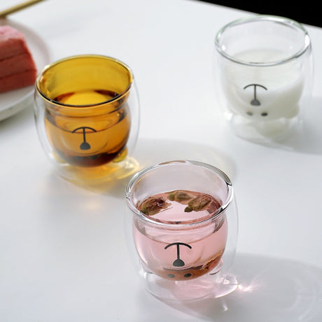 High borosilicate colored glass milk cup, cute bear shaped double-layer glass coffee cup, juice cup, beverage cup - V.I.P Digital Presence
