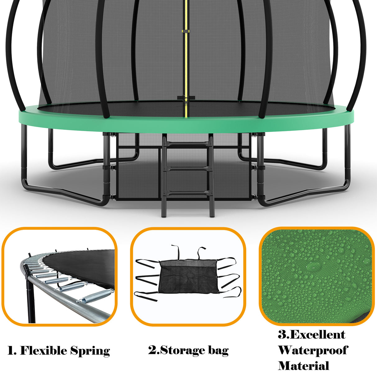 12FT Recreational Kids Trampoline with Safety Enclosure Net & Ladder, Outdoor Recreational Trampolines - V.I.P Digital Presence