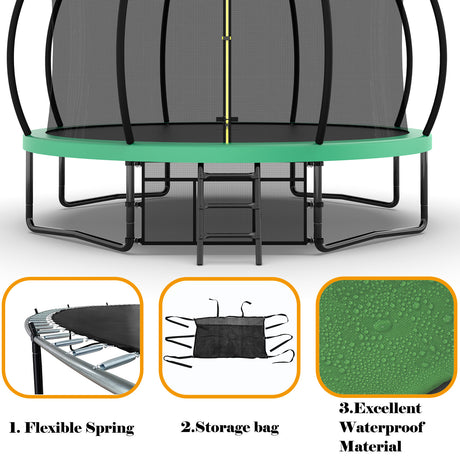 12FT Recreational Kids Trampoline with Safety Enclosure Net & Ladder, Outdoor Recreational Trampolines - V.I.P Digital Presence