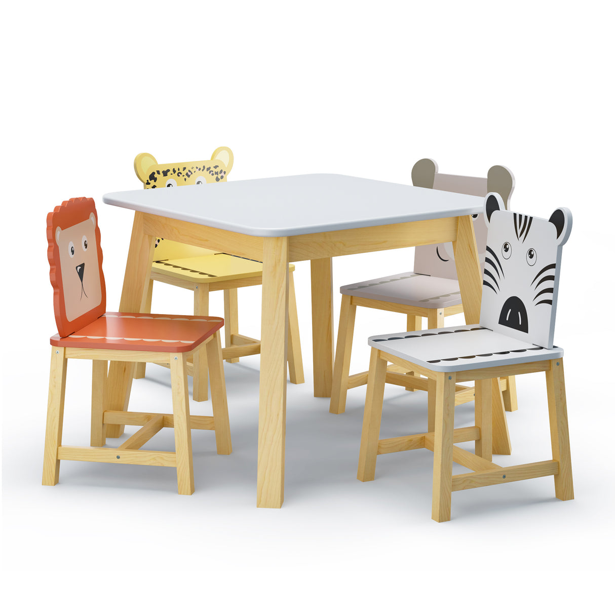 5 Piece Kiddy Table and Chair Set  Kids Wood Table with 4 Chairs Set Cartoon Animals (bigger table) (3-8 years old) - V.I.P Digital Presence