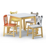 5 Piece Kiddy Table and Chair Set  Kids Wood Table with 4 Chairs Set Cartoon Animals (bigger table) (3-8 years old) - V.I.P Digital Presence