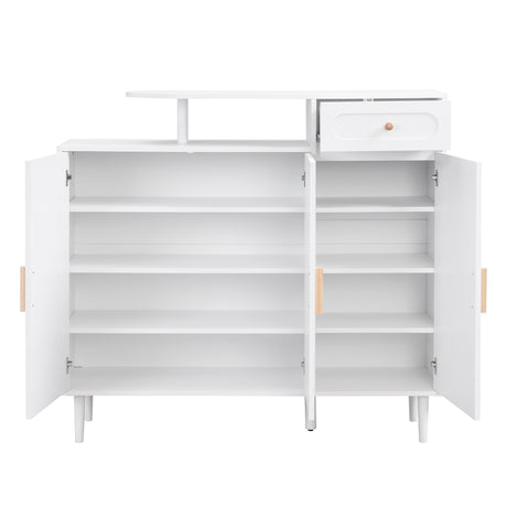 ON-TRANS Elegant Shoe Cabinet with Arched Doors and Drawers, Storage Side Panels, Adjustable Shelves and Solid Wood Legs, White - V.I.P Digital Presence