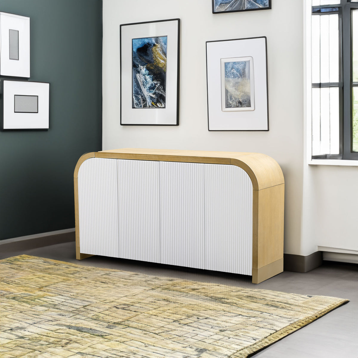 U-STYLE four door curved corner design wavy door panel cabinet with adjustable shelves - V.I.P Digital Presence