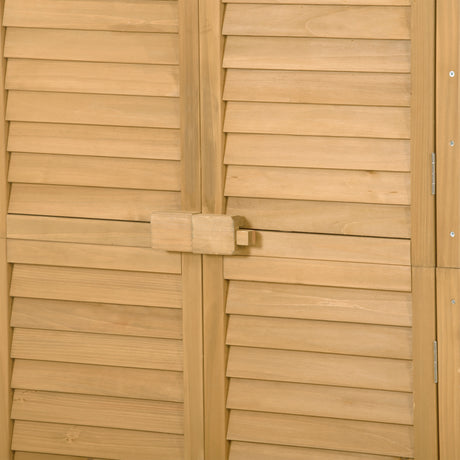 Wooden Garden Shed 3-tier Patio Storage Cabinet Outdoor Organizer Wooden Lockers with  Wood (Natural Wood Color -Shutter Design) - V.I.P Digital Presence