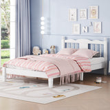 Twin Bed with Column-Decoration Headboard, with Bed Slats,White - V.I.P Digital Presence