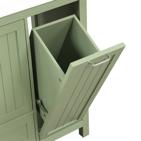 36 inch bathroom vanity with sink, one double door cabinet one large drawer and one flip drawer solid wood and MDF board, green - V.I.P Digital Presence