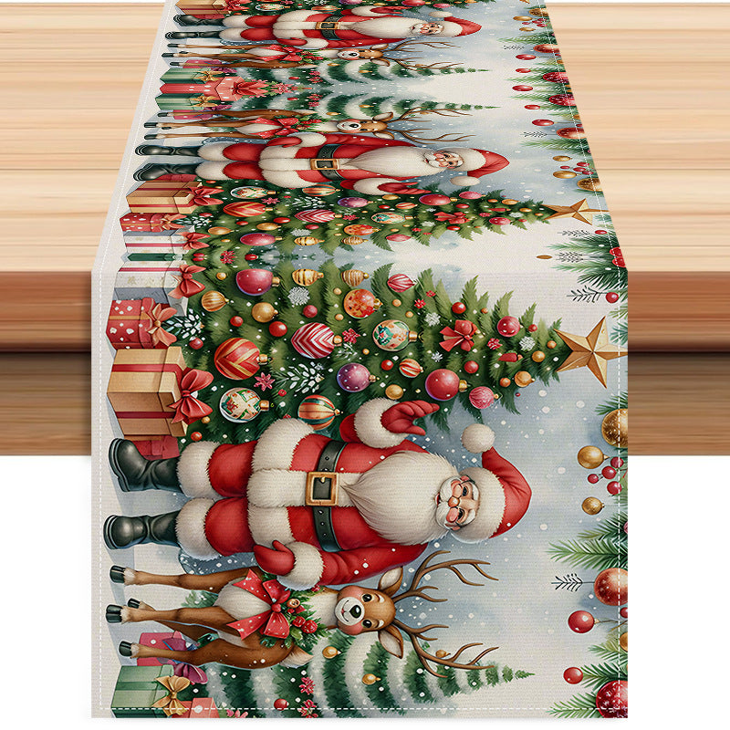 Christmas decoration table flag home fabric tablecloth holiday party tablecloth tea flag Christmas tree print - V.I.P Digital Presence
