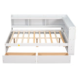 Full Bed with L-shaped Bookcases, Drawers ,White - V.I.P Digital Presence