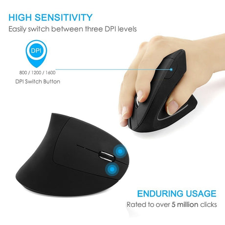Wireless Mouse Ergonomic Optical 2.4G 800/1200/1600DPI Colorful Light Wrist Healing Vertical Mouse - V.I.P Digital Presence