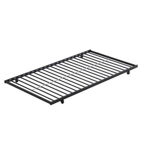 Twin bunk bed frame with trailer, metal bunk bed with sturdy guardrail and side ladder, can be divided into two beds, black - V.I.P Digital Presence