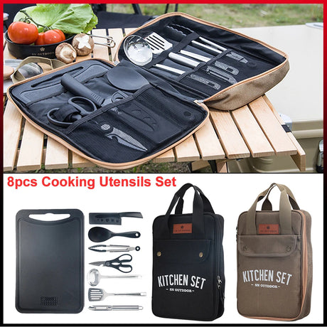 Camping Kitchen Set 8pcs Camping Outdoor Cookware Kit Stainless Steel Camping Tool Travel Set And Utensil Organizer Storage bag - V.I.P Digital Presence