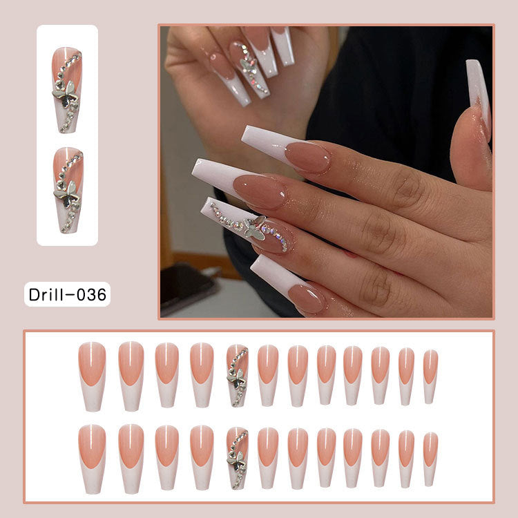 Long Wearing Nails 24 Pieces Of Finished Fake Nails Press On Nails French Ballet Manicure - V.I.P Digital Presence