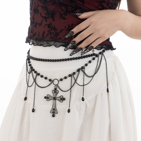Dark Wind Cross Iron Chain Waist Chain Multi layer Versatile Tassel Crystal Body Chain Female - V.I.P Digital Presence