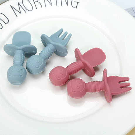 Licking Spoon for Baby Learning to Eat Training Spoon Short Handle Baby Supplementary Food Silicone Soft Spoon Fork Spoon Tableware 2-piece Set - V.I.P Digital Presence