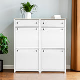 ONTREND ultra-thin shoe cabinet set with 4 flip drawers and adjustable panel top shoe rack, white - V.I.P Digital Presence