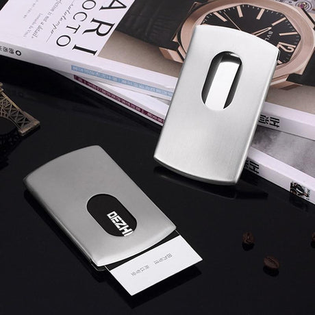 Portable Hand-push type Stainless Steel Business card holder wallet card case for men - V.I.P Digital Presence
