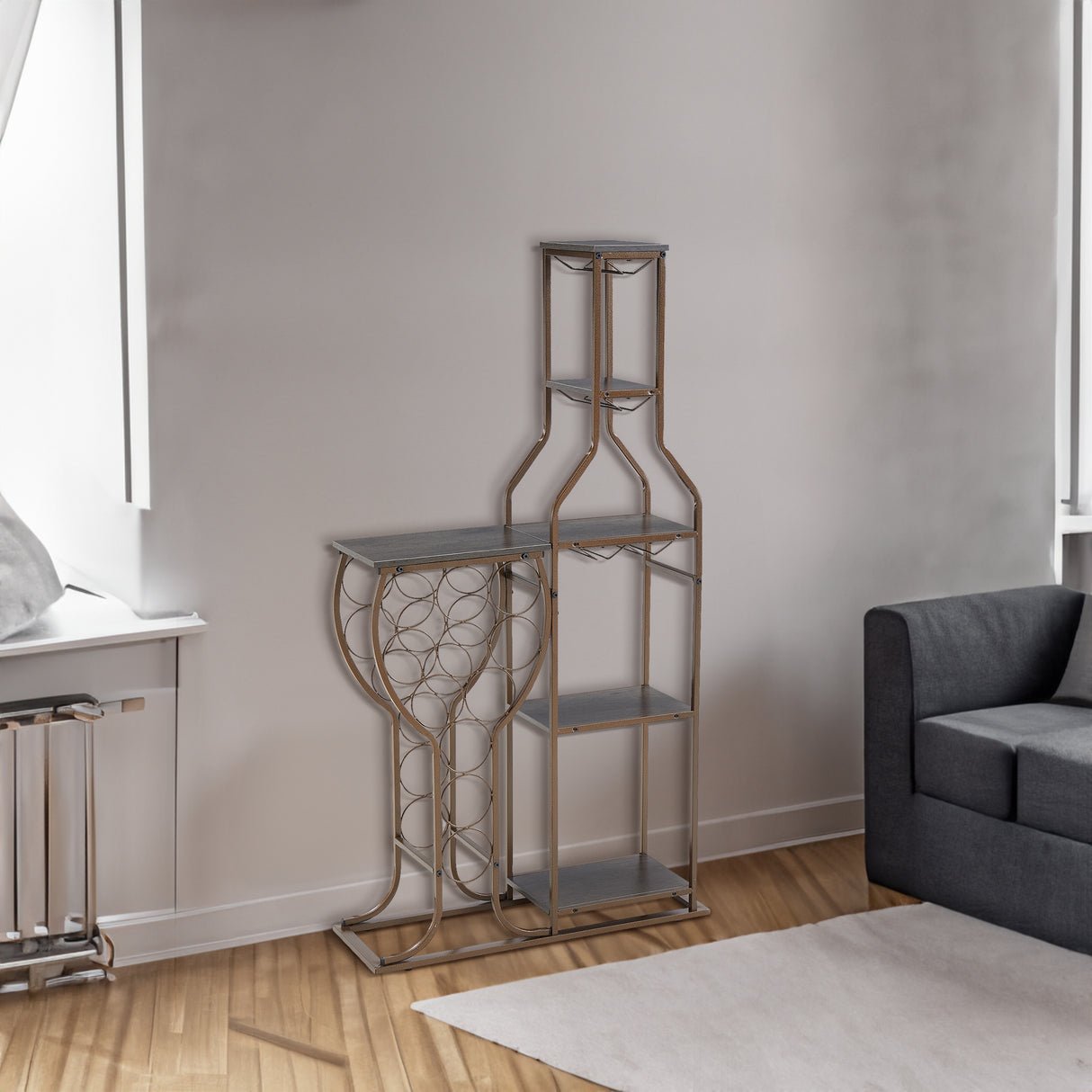 Grey 11 bottle wine grill, 5-layer independent wine rack, with hanging glass rack and storage rack for home wine storage - V.I.P Digital Presence